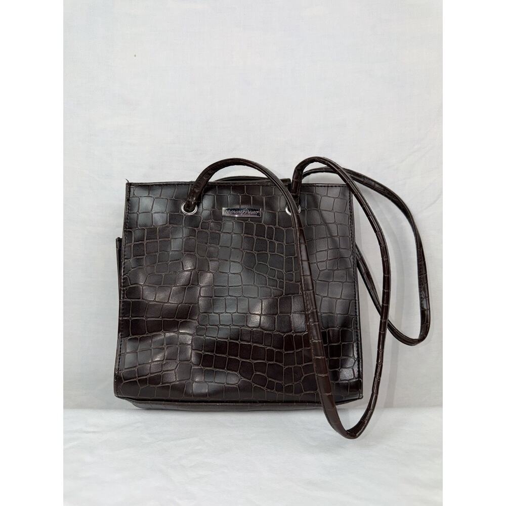 Vintage Croc Embossed Brown Shoulder Bag Faux Leather Y2K Minimalist Purse